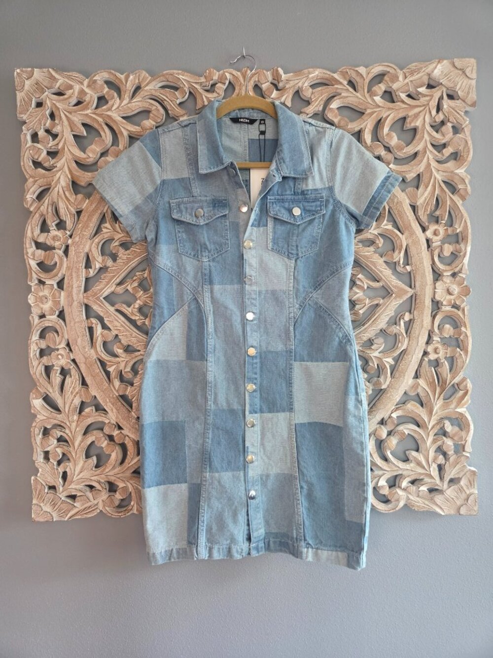 Nuon Light Blue Denim Patchwork Mini Dress XS